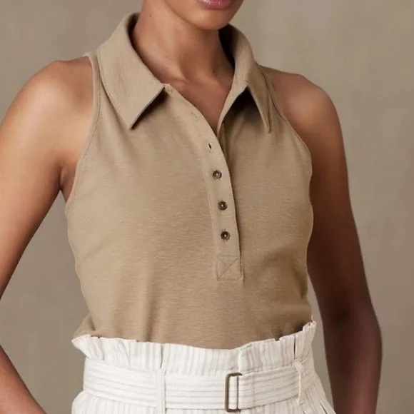Banana Republic Tops - Banana Republic Tan Sleeveless Collared Tank Top Women’s Large